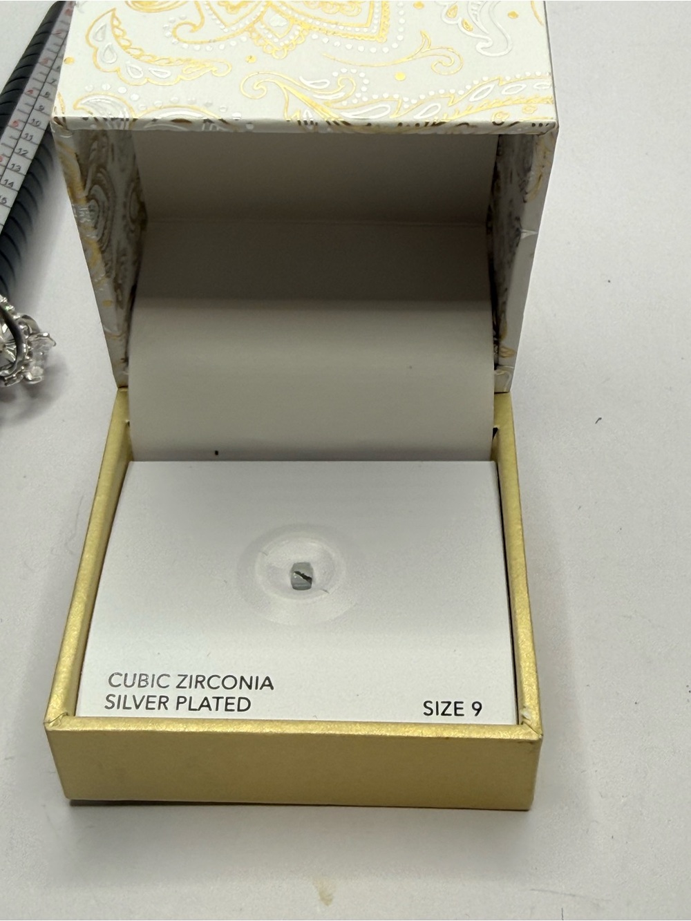 Charter club Silver Plated Cubic Zirconia Bypass Ring Size 9 w/ Box - Picture 4 of 5